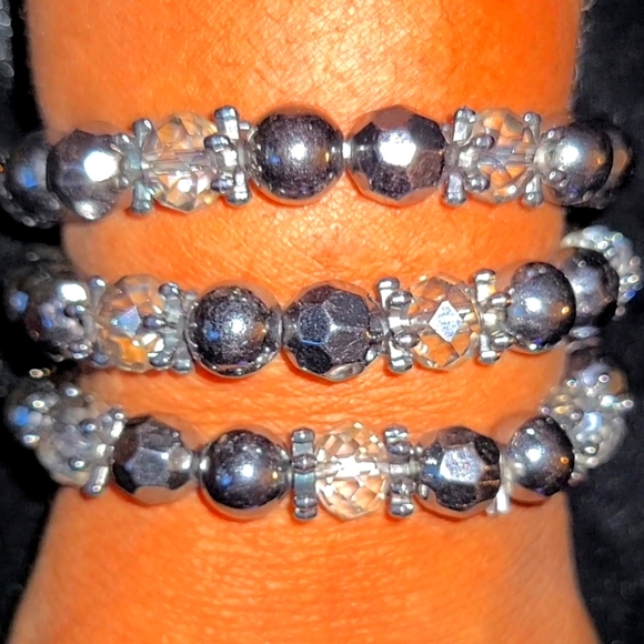 L & L - Black agate druzy beaded stretch bracelet NWOT - Picture 4 of 7